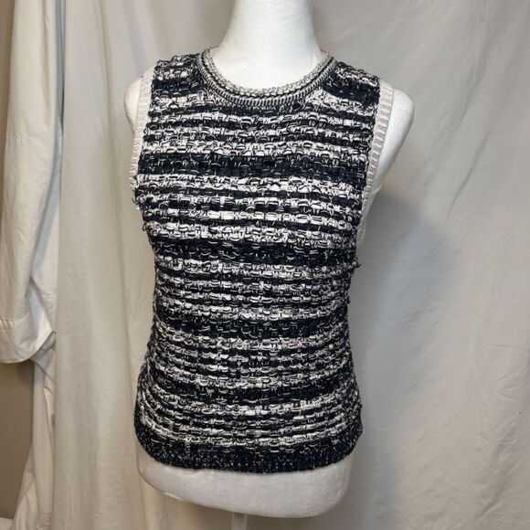 Alice and Olivia Reva Stitch Textured Stripe Sweater Tank Chain Women - Picture 2 of 10